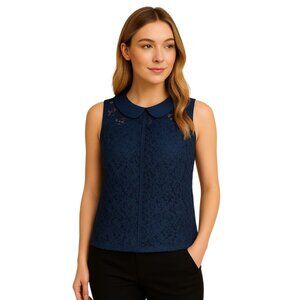 LACE Shirt Princess Vera Wang Blue Sleeveless Top Blouse WOMEN'S WOMAN'S SMALL